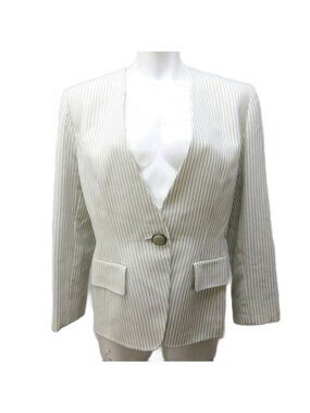Dior Vintage Color Jacket Striped Wool Decorative Buttons 7 S Ivory Gray